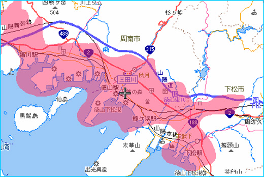 イー・モバイルのサービスエリア（下松周辺）