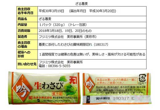 ざる蕎麦自主回収_フジミツ